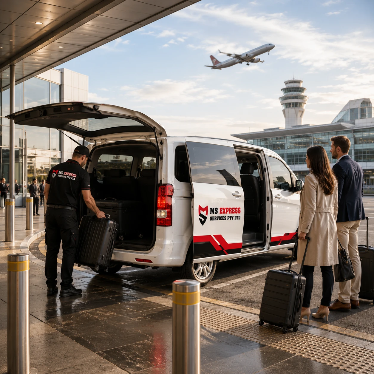 Airport transfer vehicle with luggage