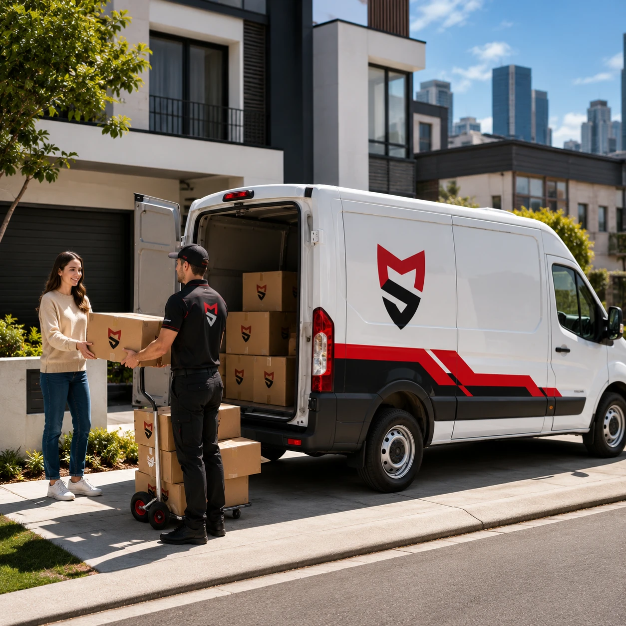 MS Express courier handing over a parcel delivery